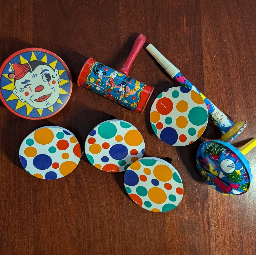 Set of Eight (8) mid-century party noisemakers, at least some by Kirchhof